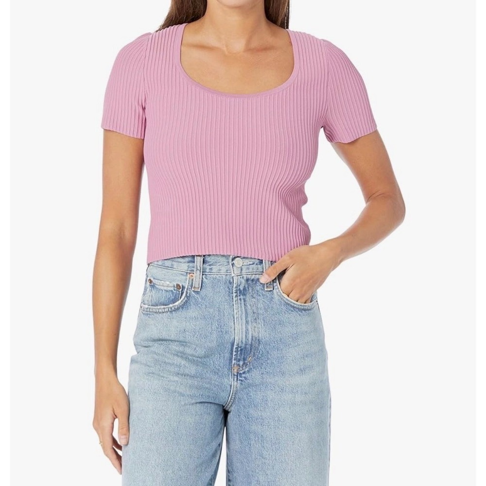 Madewell Ribbed Knit Scoop Neck Short Sleeve Top Orchid Pink‎ XS Minimalist